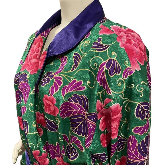 VTG Victoria's Secret Gold Label Robe M/L Floral Belted Green Pink Purple - Picture 8 of 16